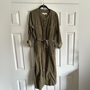 LOFT Corduroy Seamed Belted Midi Pocket Dress, Size 12